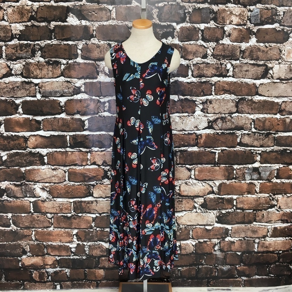 Reborn Dress Black Butterfly Sleeveless Pleated Maxi Small - Picture 2 of 12